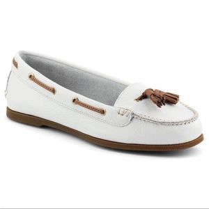 Sperry Sabrina Moccasin White Leather Topsider Tassel Boat Shoe Women’s 7